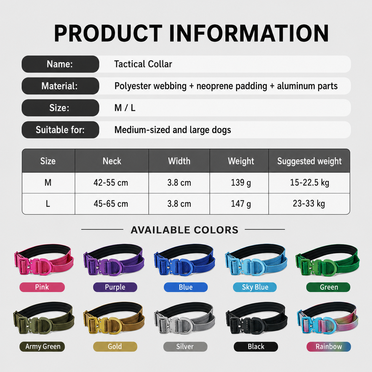 Heavy Duty Tactical Dog Collar with Aluminum Buckle and Control Handle