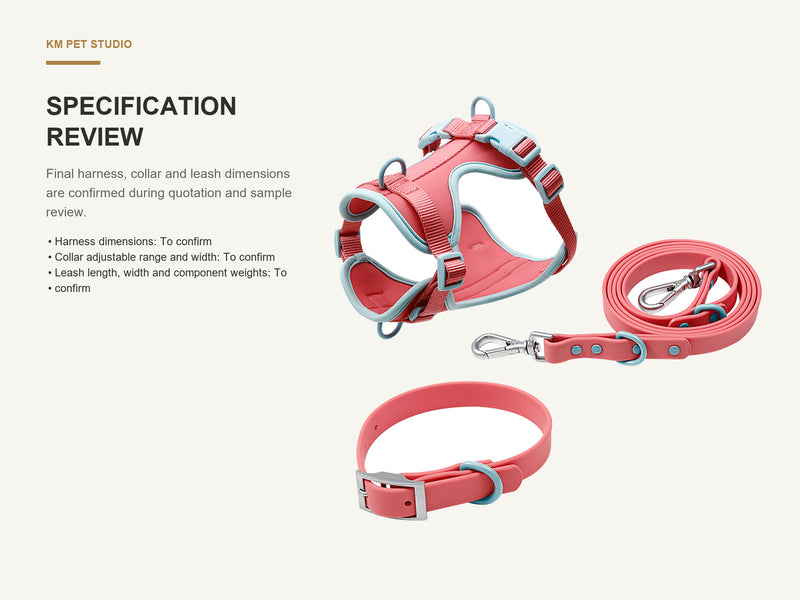 Specification Review detail on two tone dog harness collar and leash set for wholesale buyers