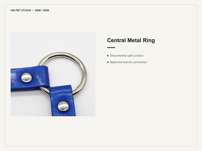 TPU double dog leash coupler detail highlighting the central metal ring junction