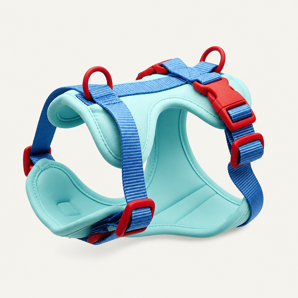 Aqua Contrast Dual-Attachment Dog Harness