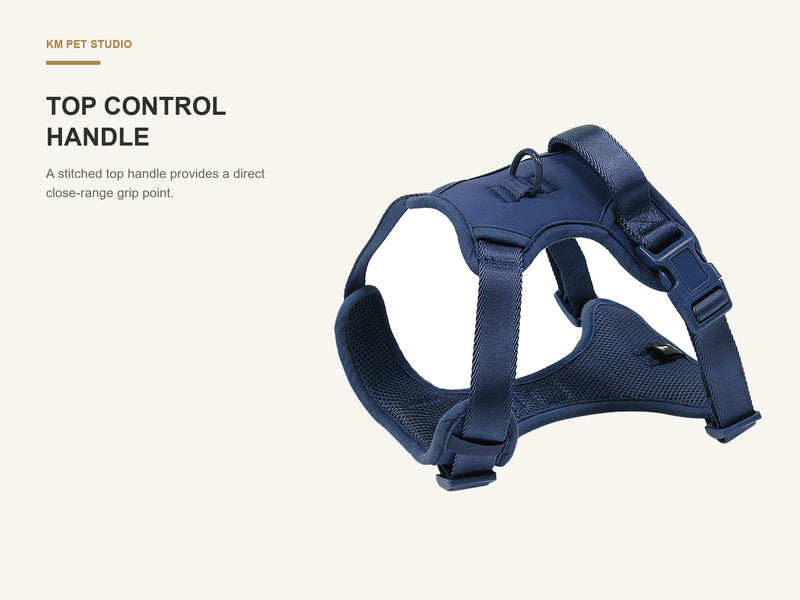 Top Control Handle detail on lightweight mesh dog harness with control handle for wholesale buyers