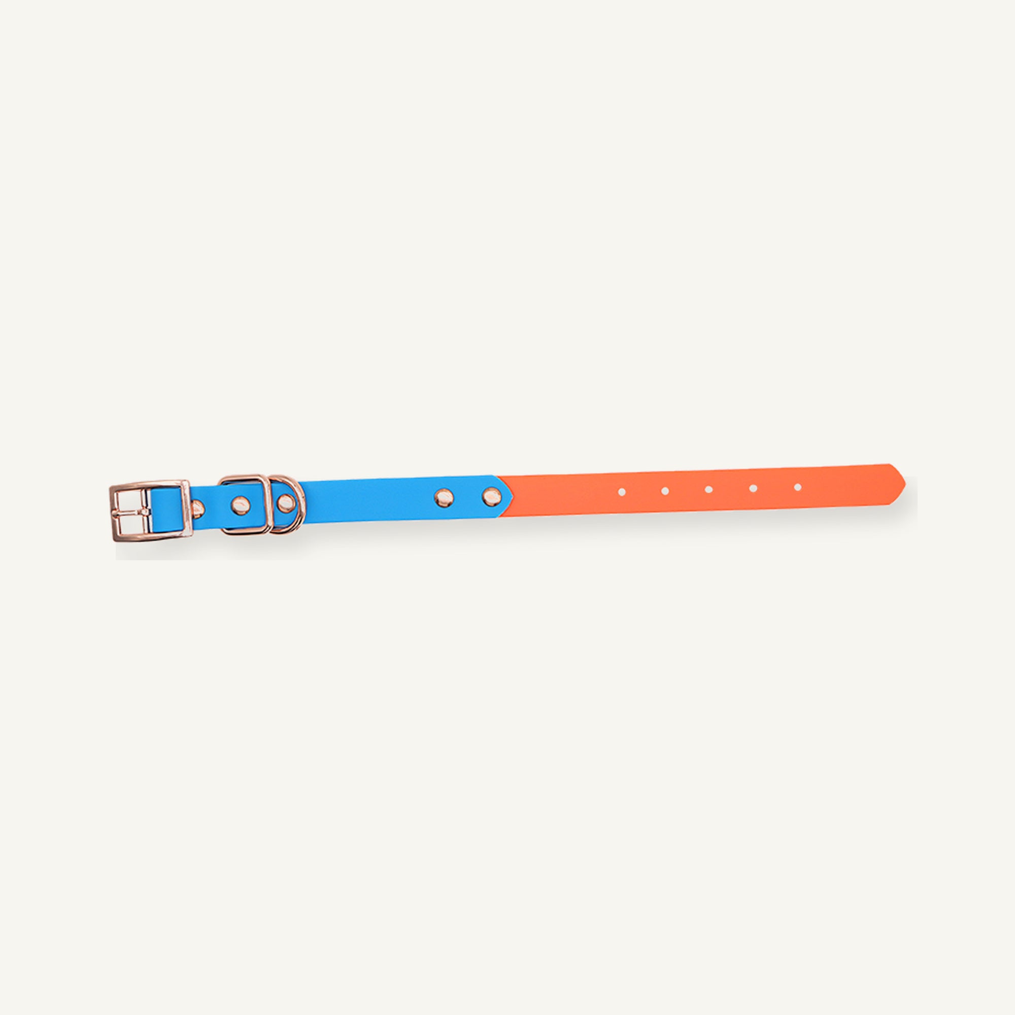 Two tone embossed PVC dog collar shown flat with pin buckle and double D rings