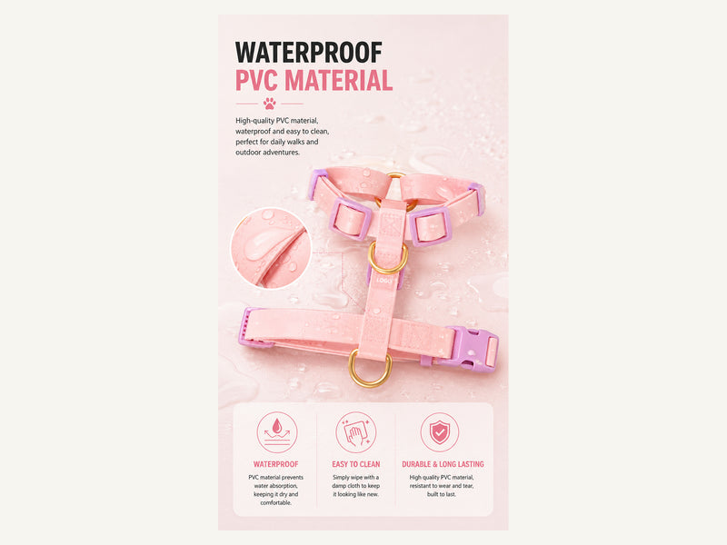 Custom Adjustable Waterproof PVC Dog Harness Waterproof Material detail image for wholesale buyers