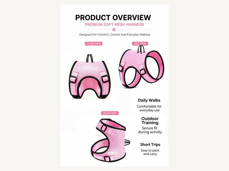 Custom Breathable Air Mesh Dog Harness Product Overview detail image for wholesale buyers