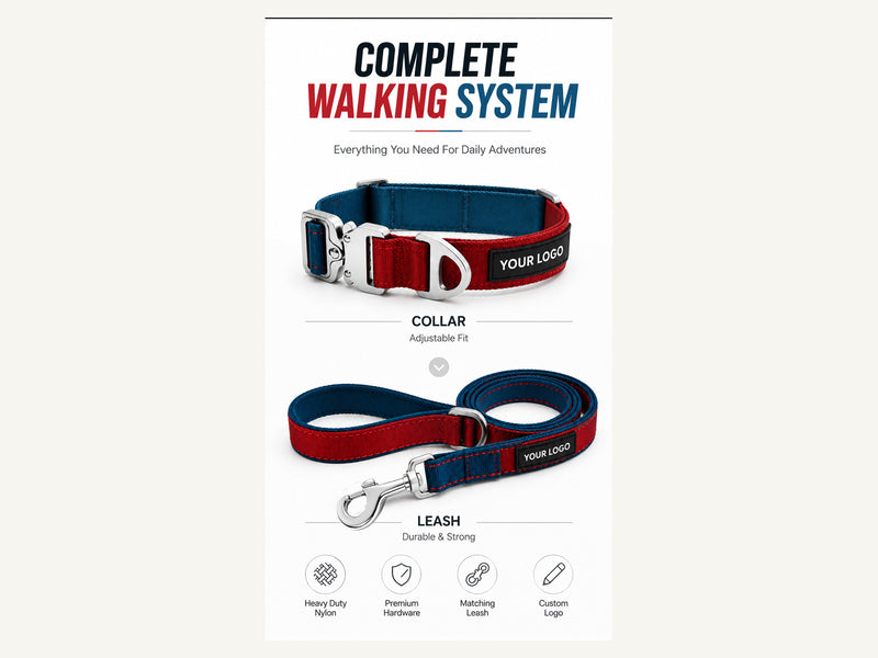 Custom Color Block Nylon Dog Collar and Leash Set Complete Walking System detail image for wholesale buyers