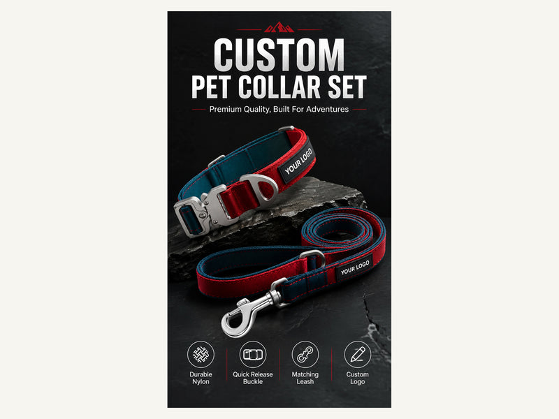 Custom Color Block Nylon Dog Collar and Leash Set Custom Collar Set detail image for wholesale buyers