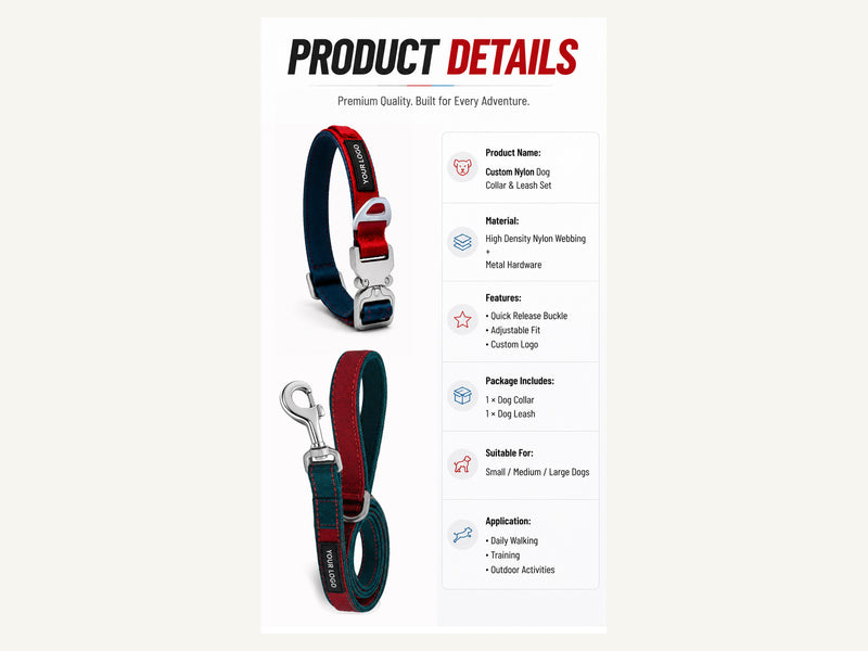 Custom Color Block Nylon Dog Collar and Leash Set Verified Product Details detail image for wholesale buyers