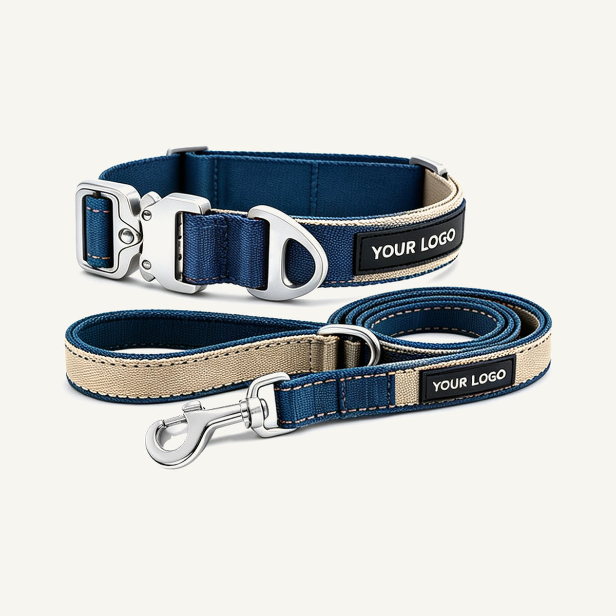 Custom Color Block Nylon Dog Collar and Leash Set wholesale product view five on warm neutral background