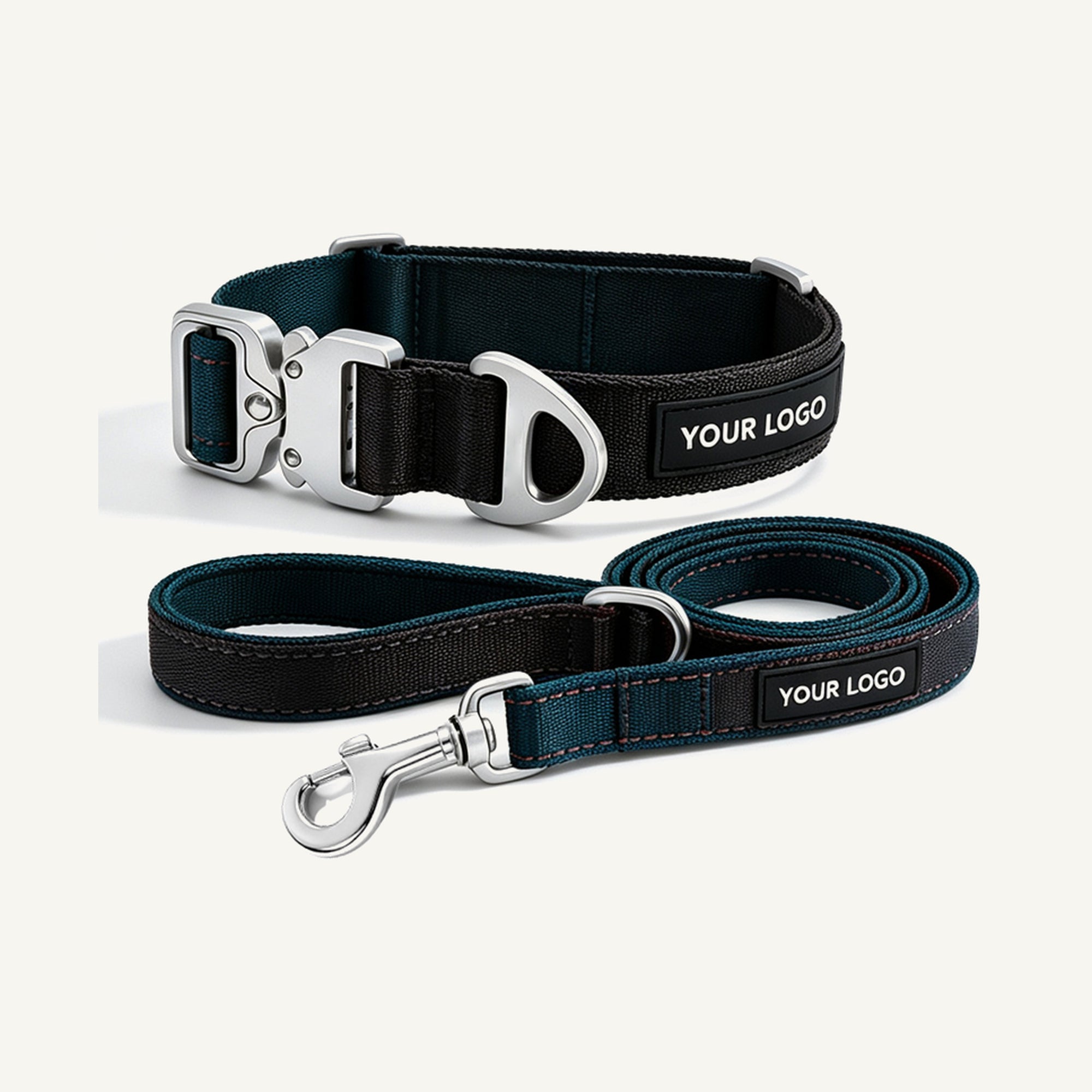 Custom Color Block Nylon Dog Collar and Leash Set wholesale product view three on warm neutral background