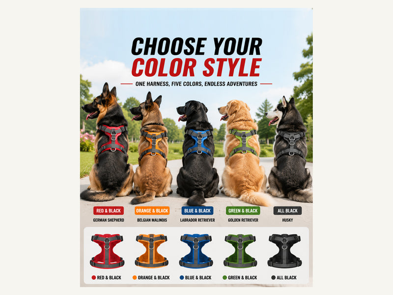 Custom Color Block Reflective Tactical Dog Harness Color Assortment detail image for wholesale buyers