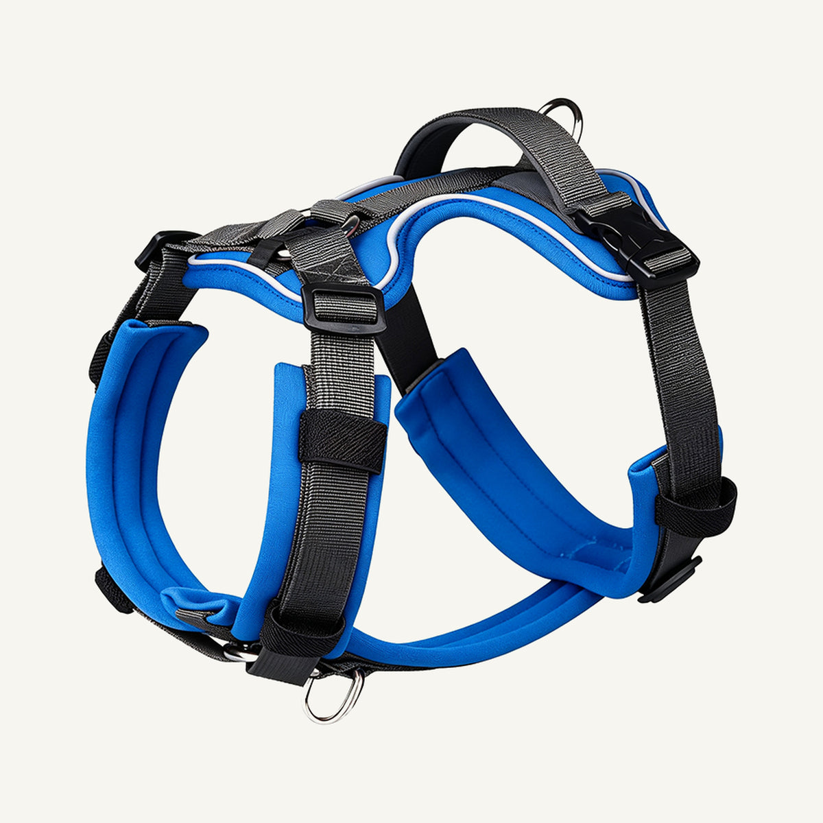 Custom Color Block Reflective Tactical Dog Harness wholesale product view five on warm neutral background