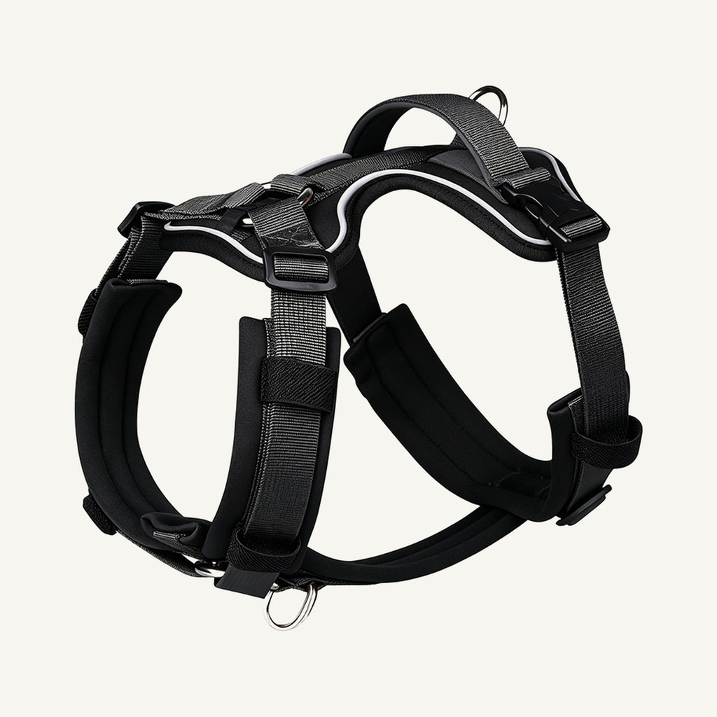 Custom Color Block Reflective Tactical Dog Harness wholesale product view four on warm neutral background
