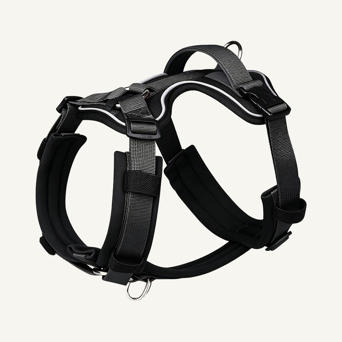 Custom Color Block Reflective Tactical Dog Harness wholesale product view four on warm neutral background