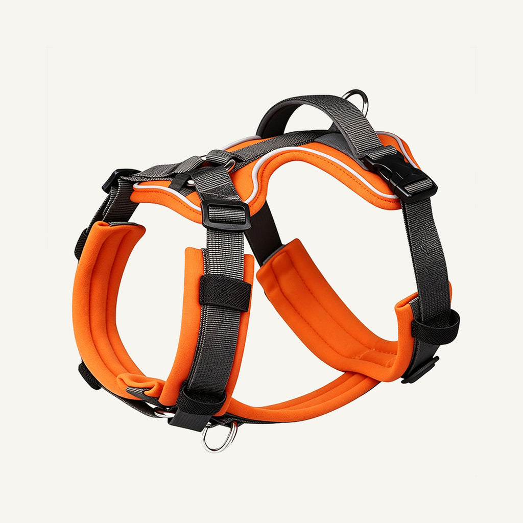 Custom Color Block Reflective Tactical Dog Harness wholesale product view one on warm neutral background