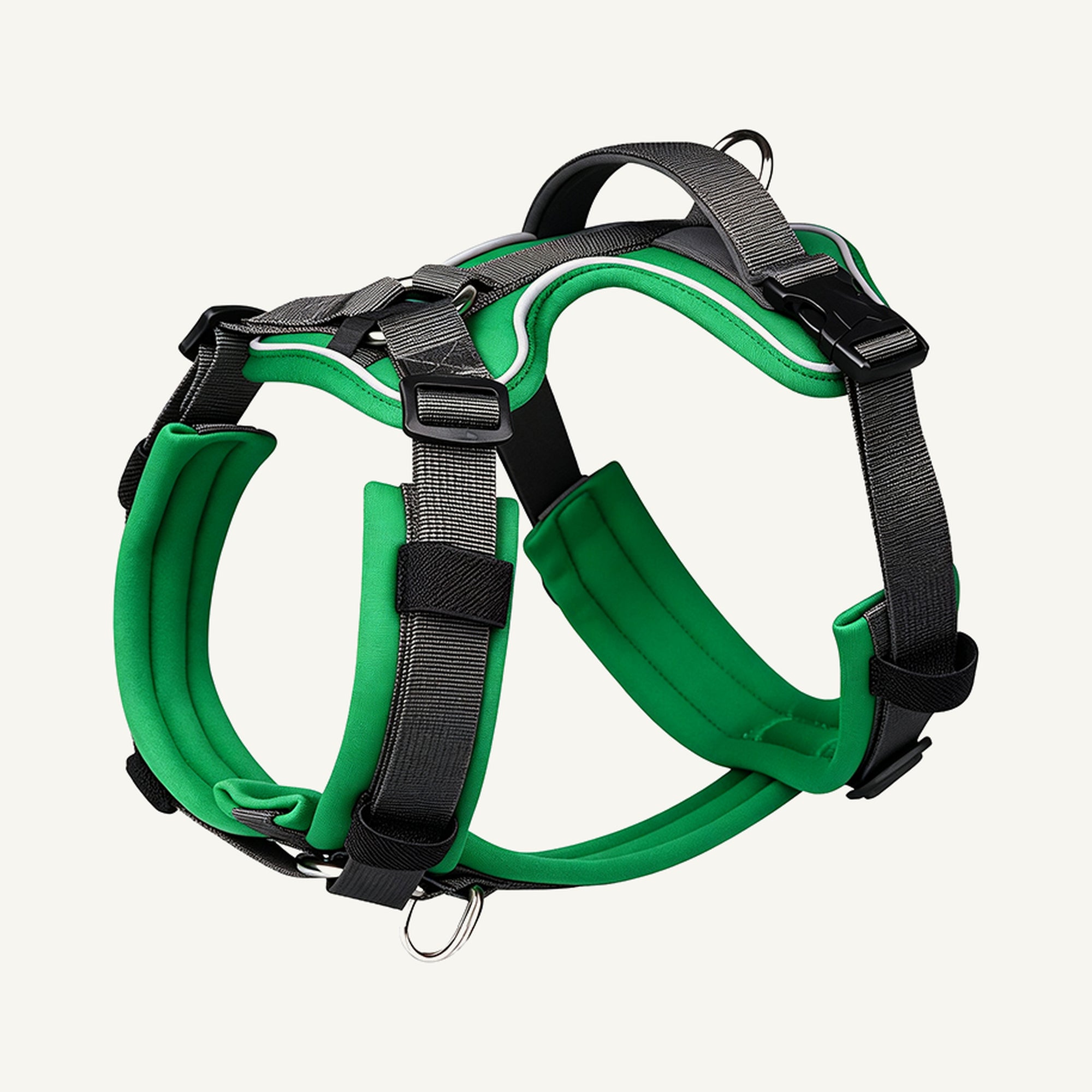 Custom Color Block Reflective Tactical Dog Harness wholesale product view three on warm neutral background