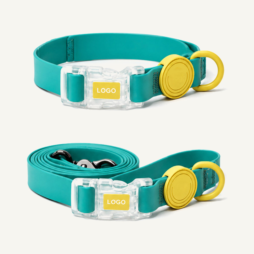 Custom Color Block Waterproof Dog Collar and Leash Set wholesale product view one on warm neutral background