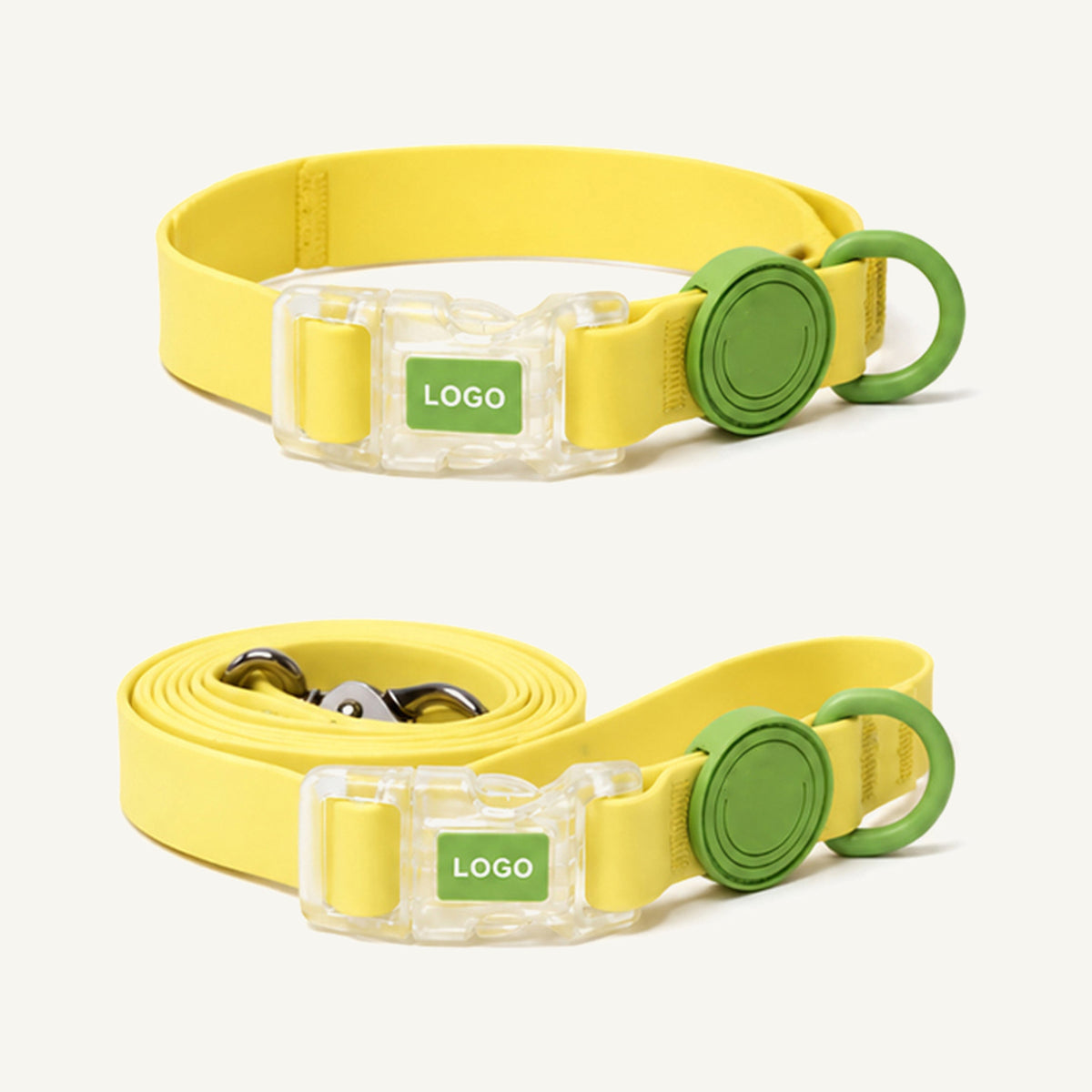 Custom Color Block Waterproof Dog Collar and Leash Set wholesale product view three on warm neutral background