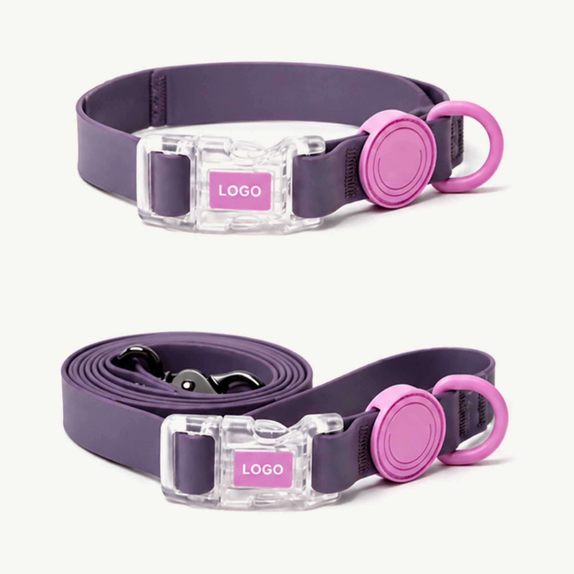 Custom Color Block Waterproof Dog Collar and Leash Set wholesale product view two on warm neutral background