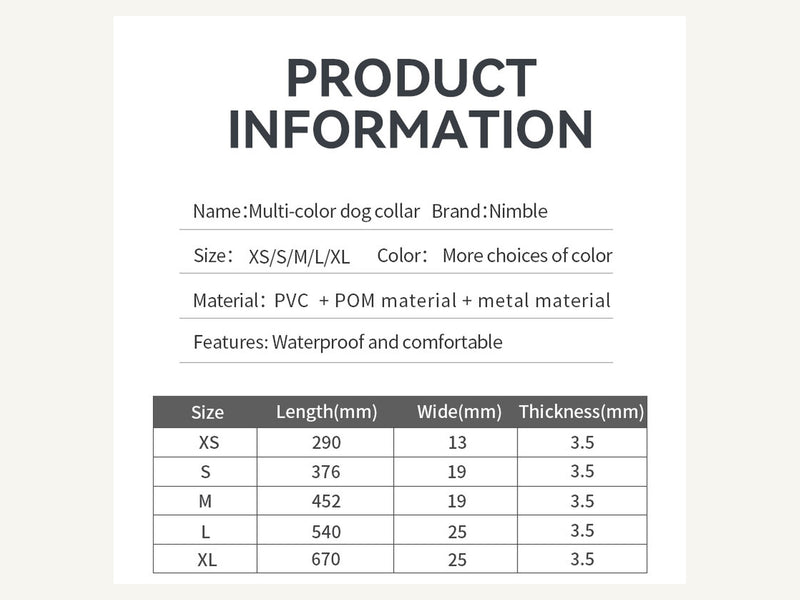 Custom Color Block Waterproof PVC Dog Collar Product Specifications detail image for wholesale buyers