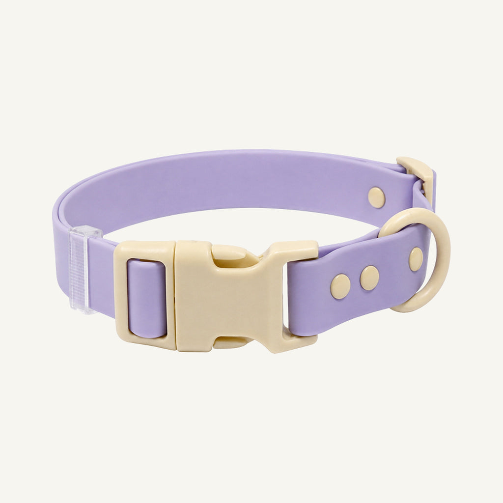 Custom Color Block Waterproof PVC Dog Collar wholesale product view three on warm neutral background
