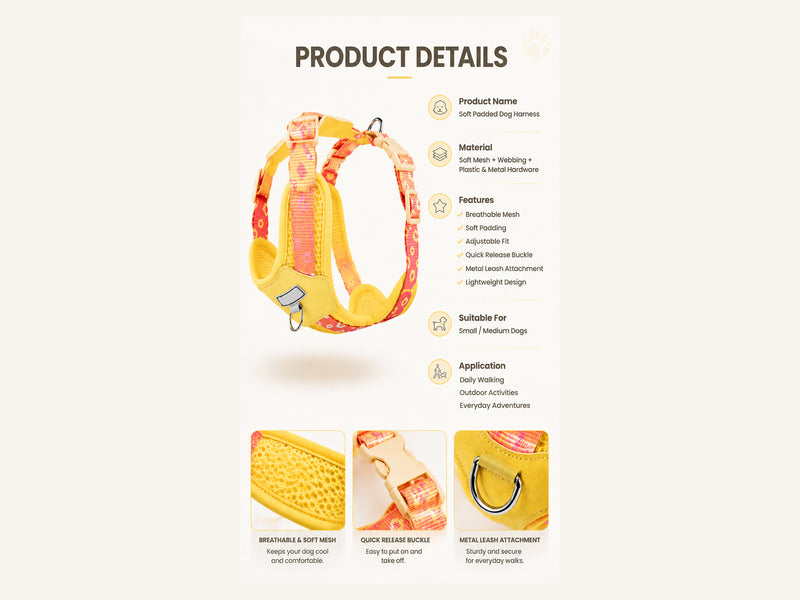 Custom Printed Lightweight Breathable Dog Harness Verified Construction detail image for wholesale buyers