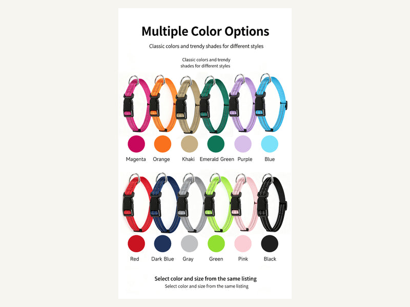 Custom Reflective Nylon Dog Collar with Quick Release Buckle Color Program detail image for wholesale buyers