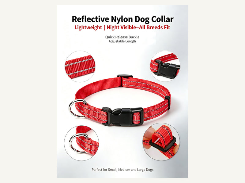 Custom Reflective Nylon Dog Collar with Quick Release Buckle Reflective Construction detail image for wholesale buyers