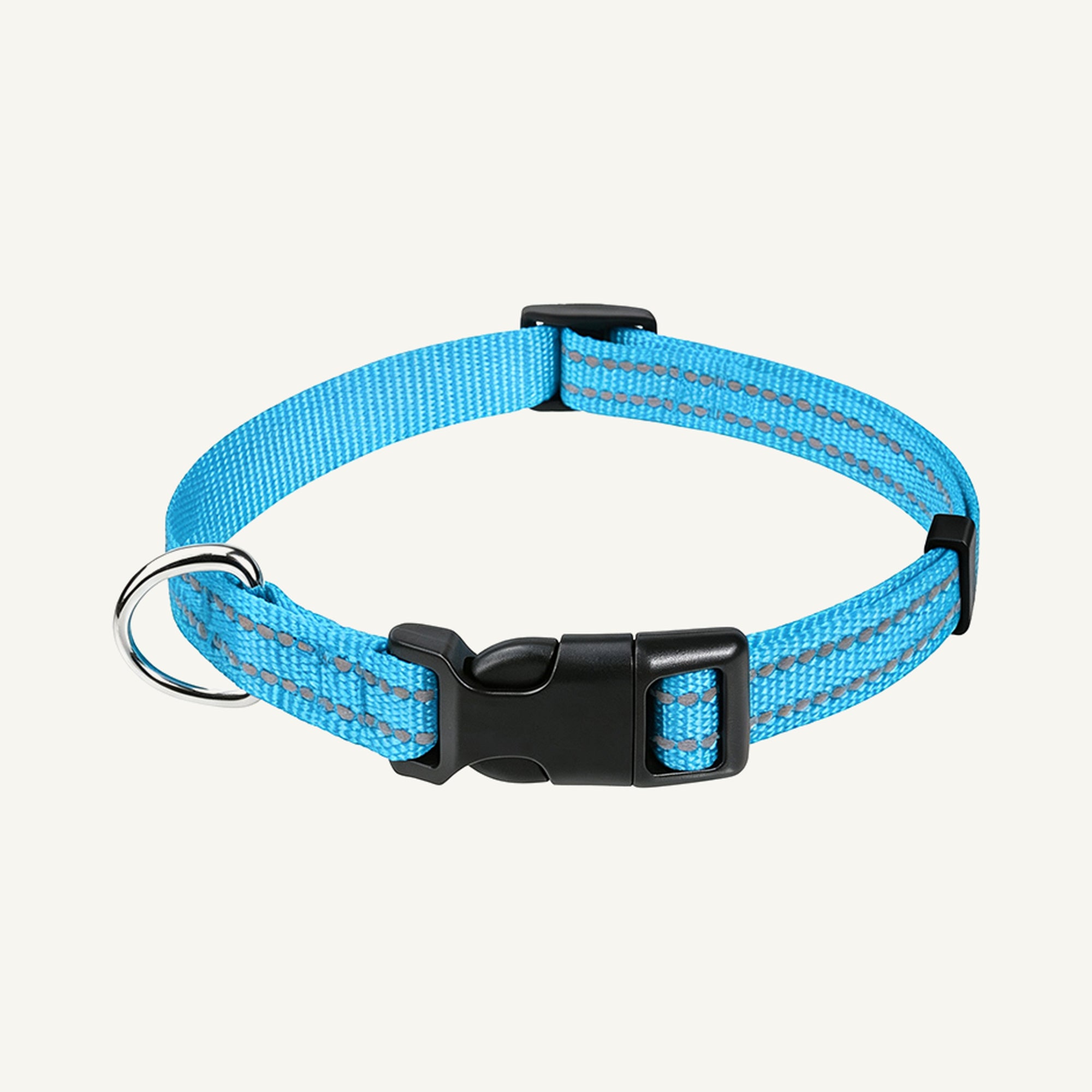 Custom Reflective Nylon Dog Collar with Quick Release Buckle wholesale product view two on warm neutral background