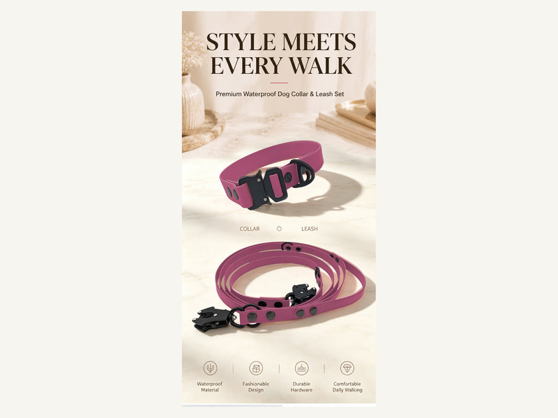 Custom Waterproof Dog Collar and Leash Set with Tactical Buckle Coordinated Walking Set detail image for wholesale buyers