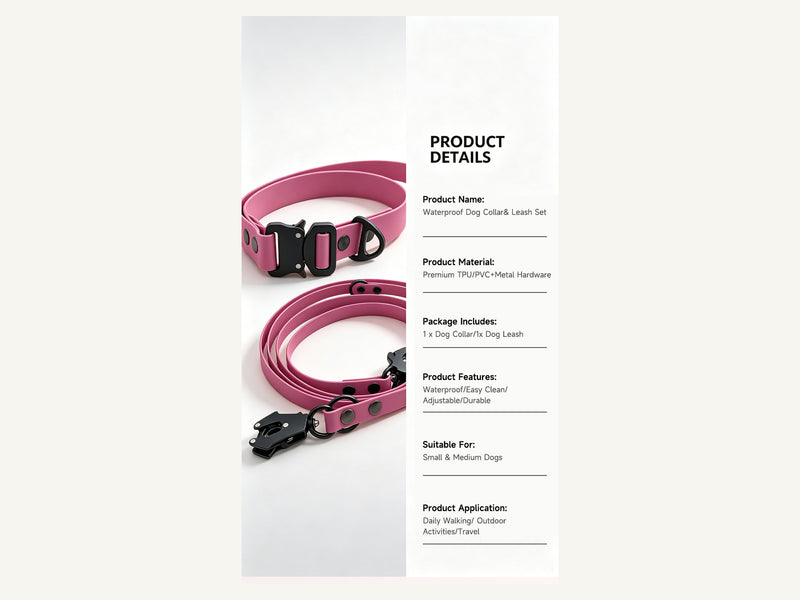 Custom Waterproof Dog Collar and Leash Set with Tactical Buckle Product Details detail image for wholesale buyers