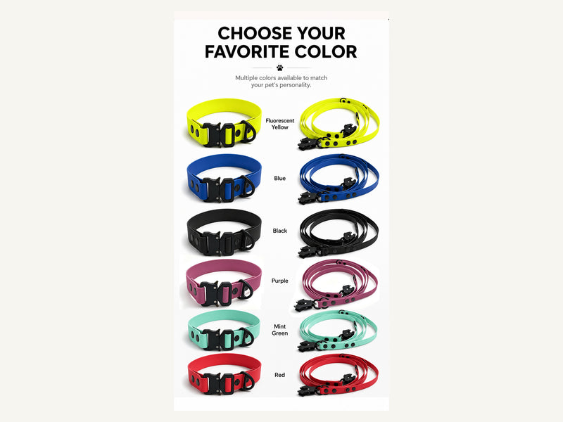 Custom Waterproof Dog Collar and Leash Set with Tactical Buckle Six Color Options detail image for wholesale buyers