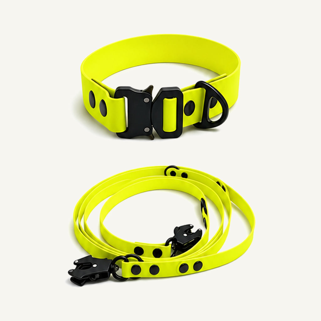 Custom Waterproof Dog Collar and Leash Set with Tactical Buckle wholesale product view five on warm neutral background