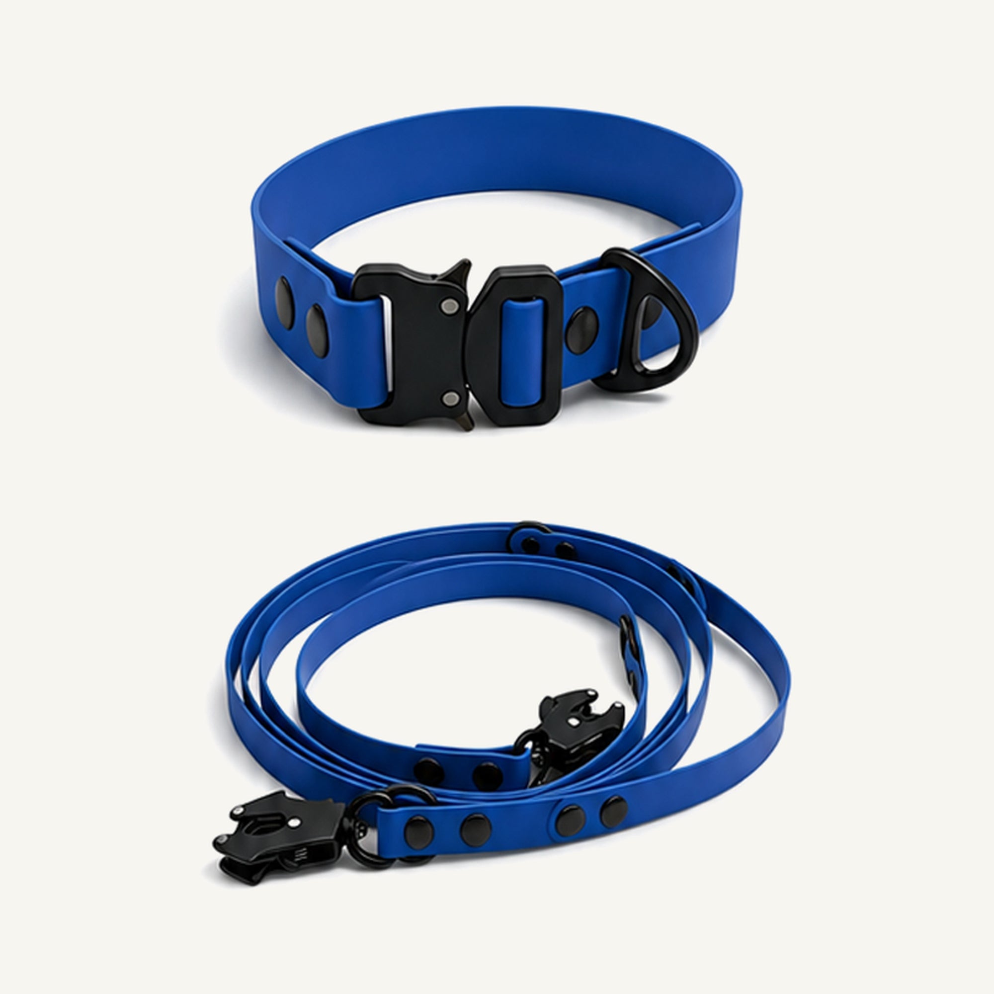 Custom Waterproof Dog Collar and Leash Set with Tactical Buckle wholesale product view four on warm neutral background