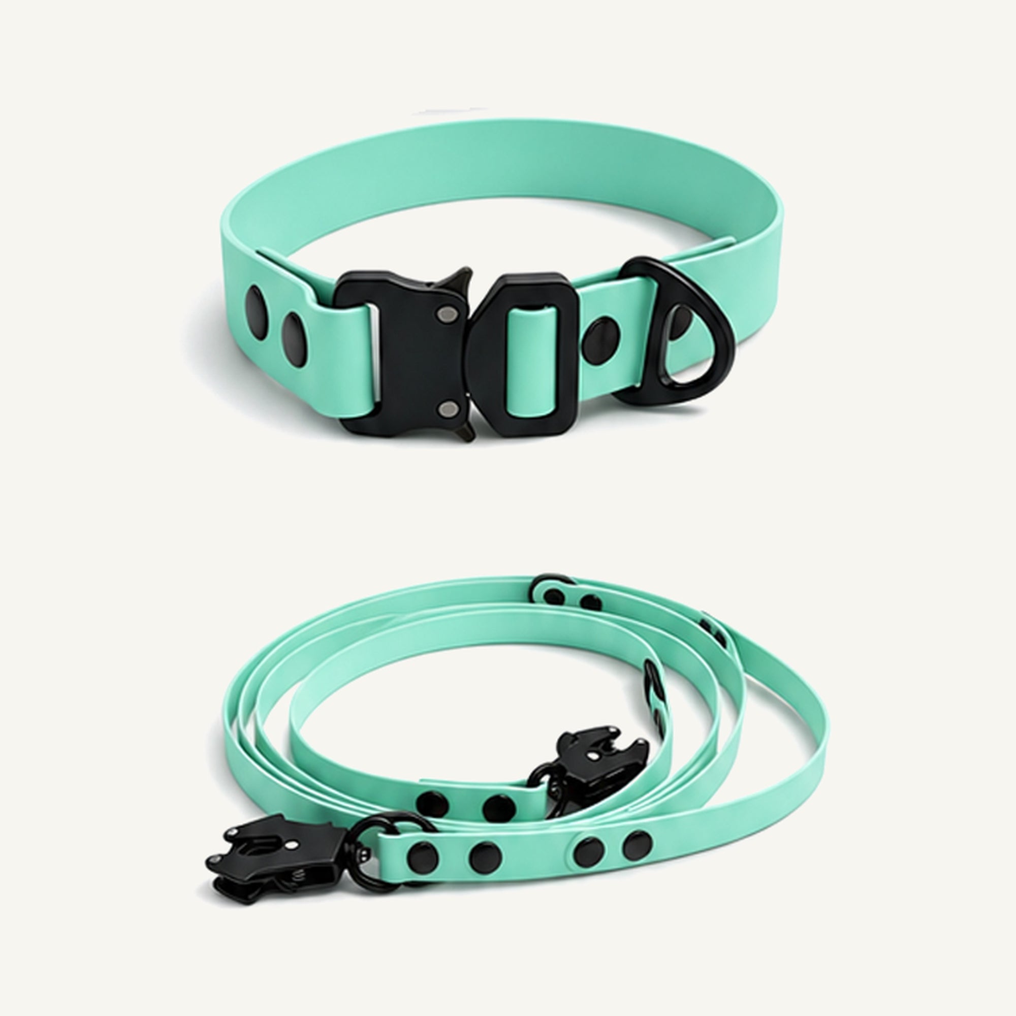 Custom Waterproof Dog Collar and Leash Set with Tactical Buckle wholesale product view two on warm neutral background