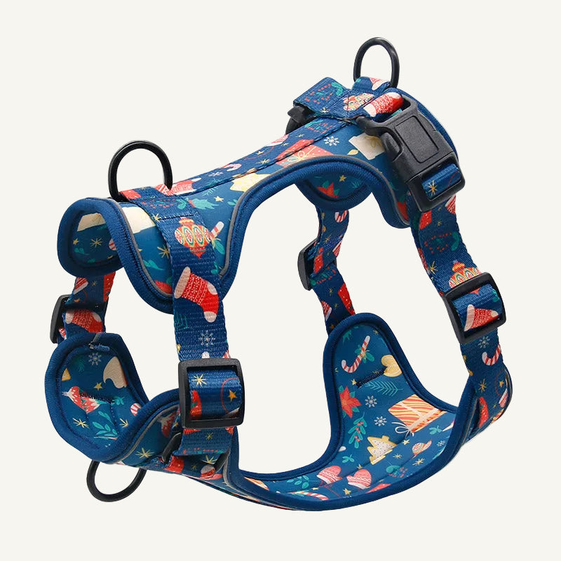 Wholesale holiday pattern dog harness with soft padding and adjustable straps