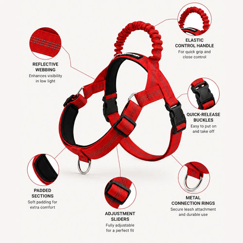 Adjustable Reflective Dog Harness with Elastic Control Handle