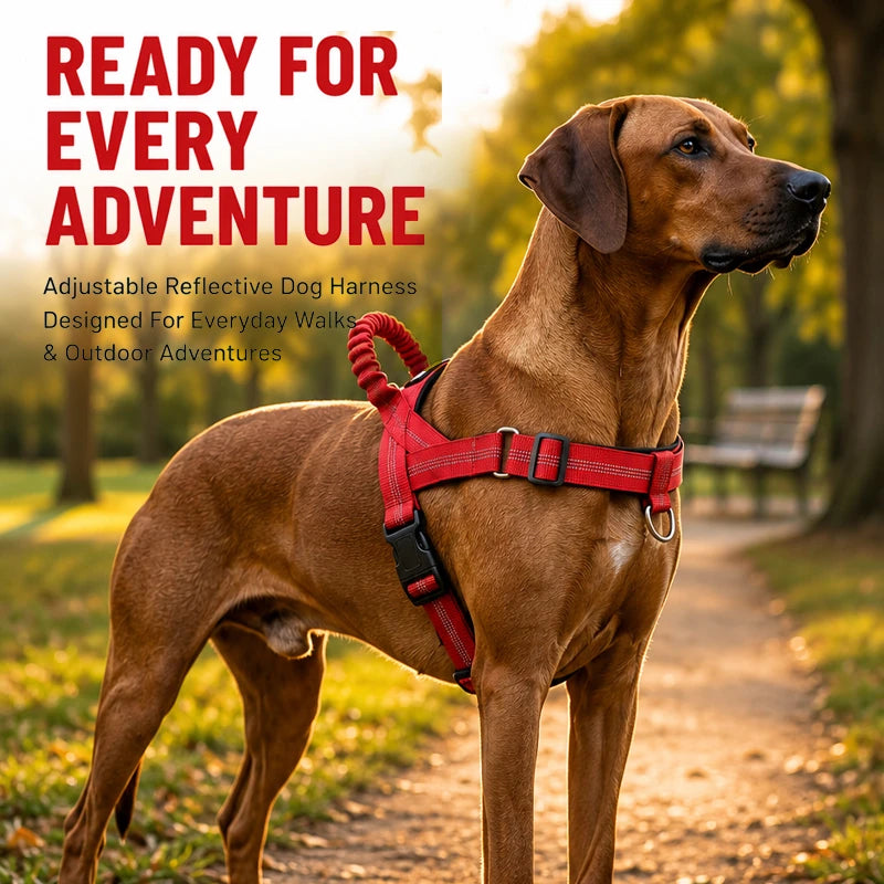 Adjustable Reflective Dog Harness with Elastic Control Handle