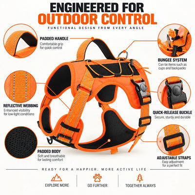 Reflective Outdoor Dog Harness with Control Handle and Bungee System