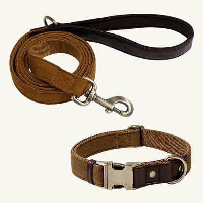 Suede-Touch Dog Collar and Leash Set with Metal Buckle