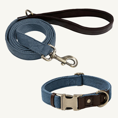 Suede-Touch Dog Collar and Leash Set with Metal Buckle